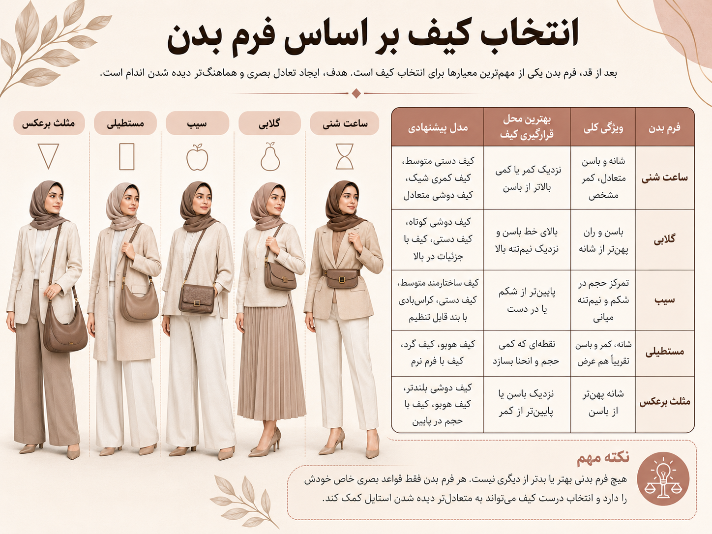 انتخاب کیف بر اساس قد و فرم بدن؛ راهنمای کاربردی برای خوش استایلتر دیده شدن 2 انتخاب کیف بر اساس فرم بدن