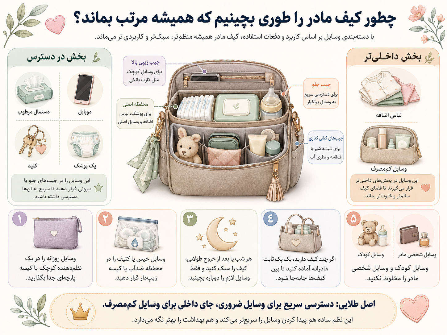بهترین کیف برای مادران؛ راهنمای انتخاب کاربردی، جادار و شیک 2 کیف مرتب مادر